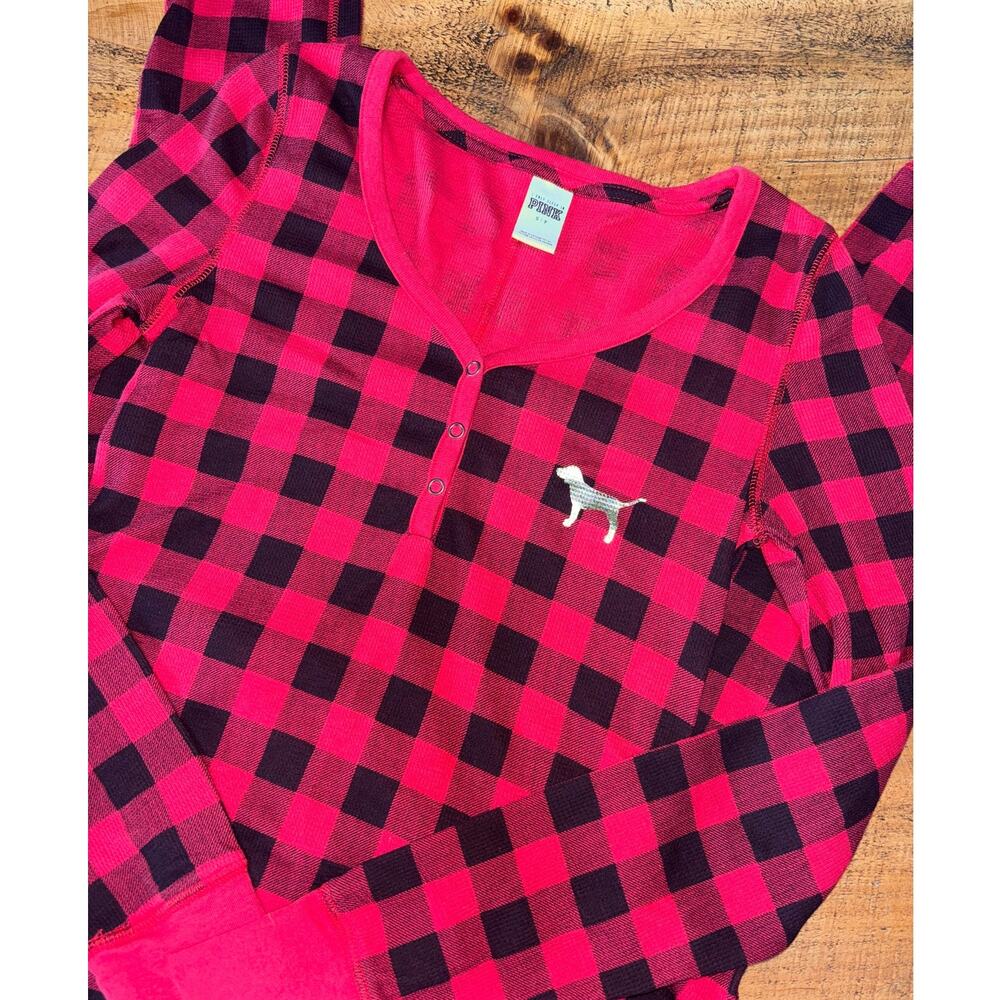 Victorias Secret PINK Womens 1-Piece Red‎ Black Gold Plaid Pajamas Sleep Small